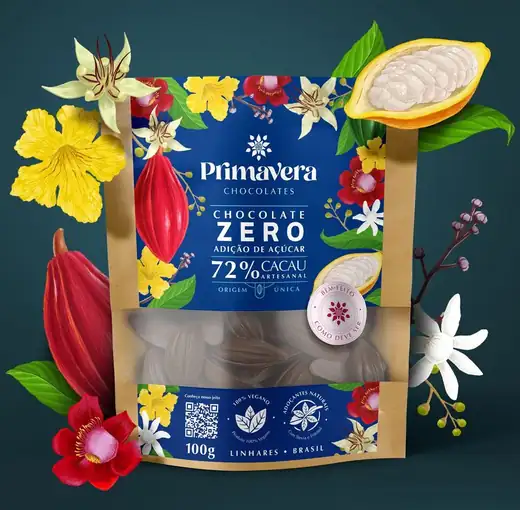 Chocolate Zero adição de açúcar 72% cacau